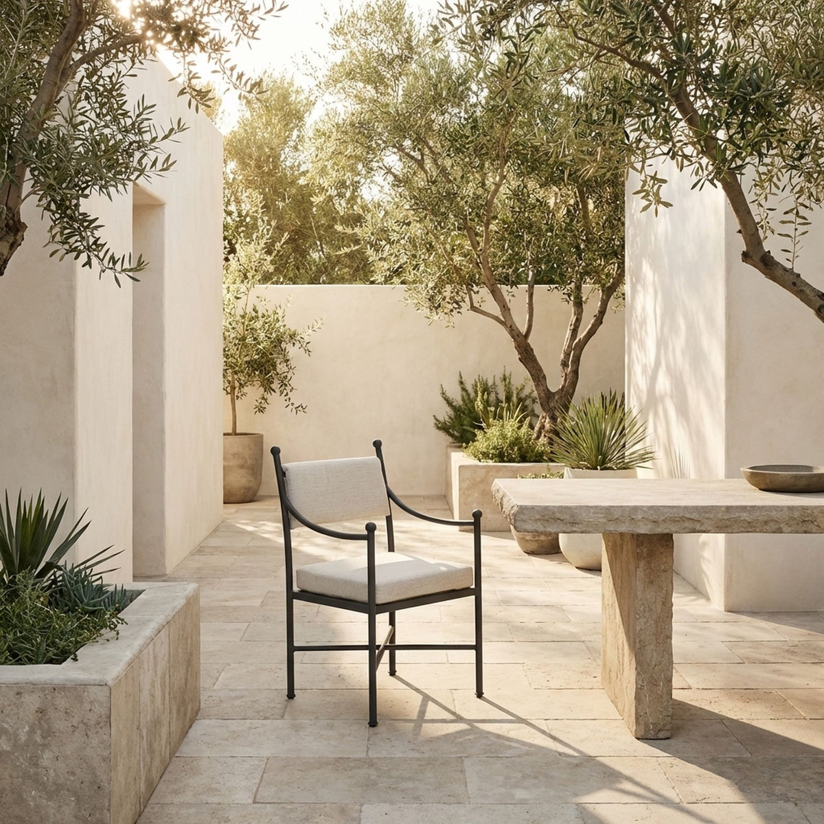Leni - Outdoor Armchair With Cushions And Powder Coated Aluminum Frame - Moonveil / Warm Gray