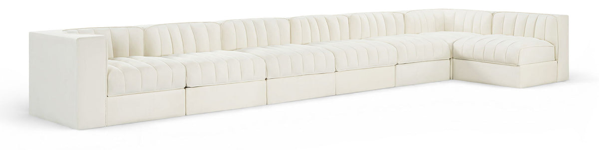 Rummi - Velvet Performance Fabric Upholstered 7 Piece Modular Sectional, L-Shaped (Right)