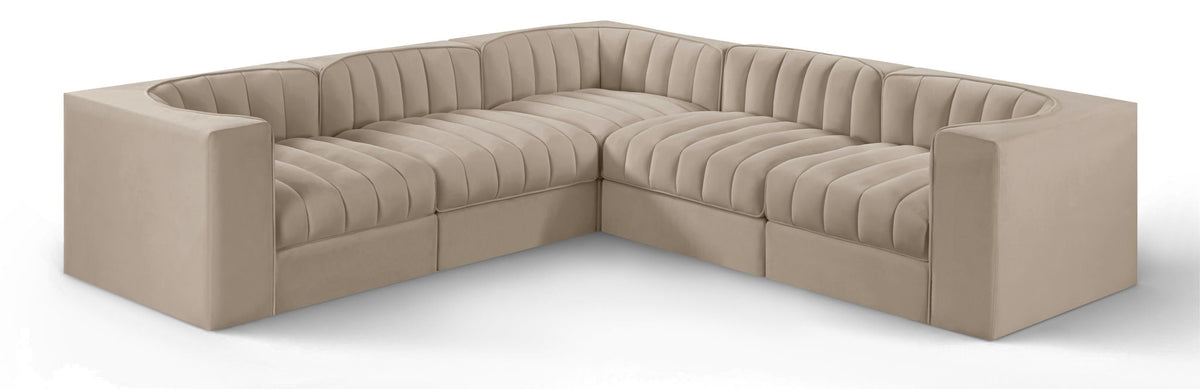 Rummi - Symmetrical Velvet Performance Fabric Upholstered 5 Piece Modular Sectional