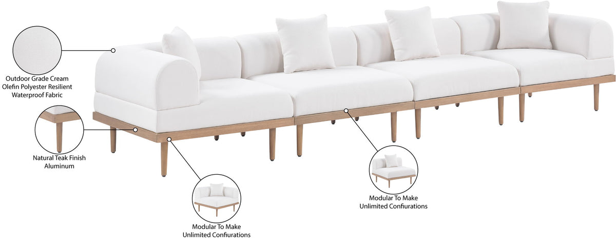 Laguna - 4 Piece Resilient Water Resistant Fabric 142" Upholstered Outdoor Patio Modular Sofa