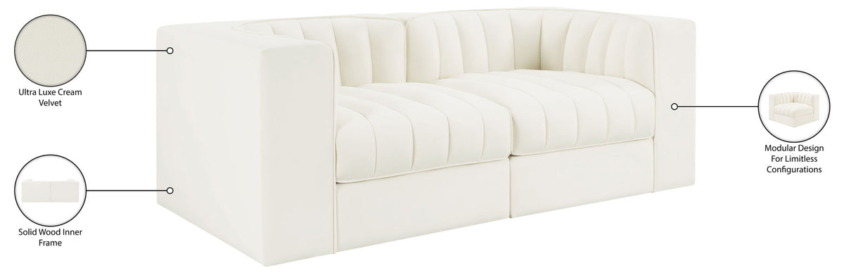 Rummi - Velvet Performance Fabric Upholstered 2 Piece Modular Loveseat