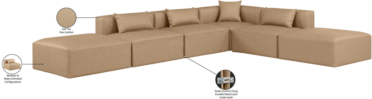 Cube - 6 Piece Modular Corner Armless Sectional - Tan