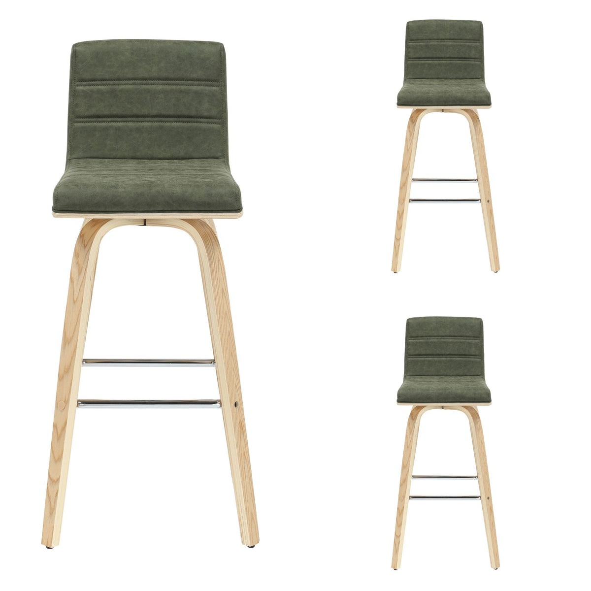 Vienna - 39.5" Swivel Bar Height Square Back Wood Bar Stool With Faux Leather Seat