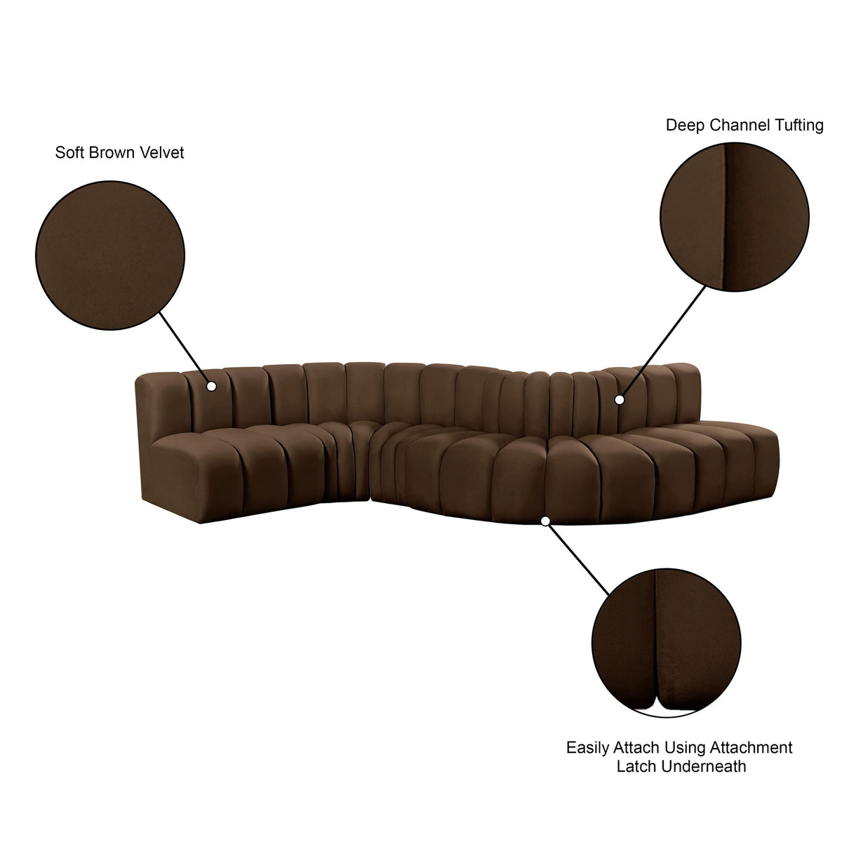 Arc - Velvet 6 Piece Curved Modular Sofa