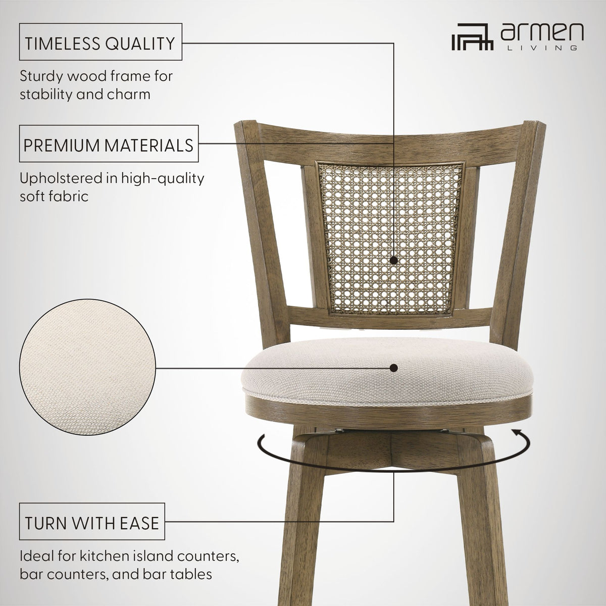 Isla - 26" Putty Brown Counter Height Rubberwood Swivel Barstool