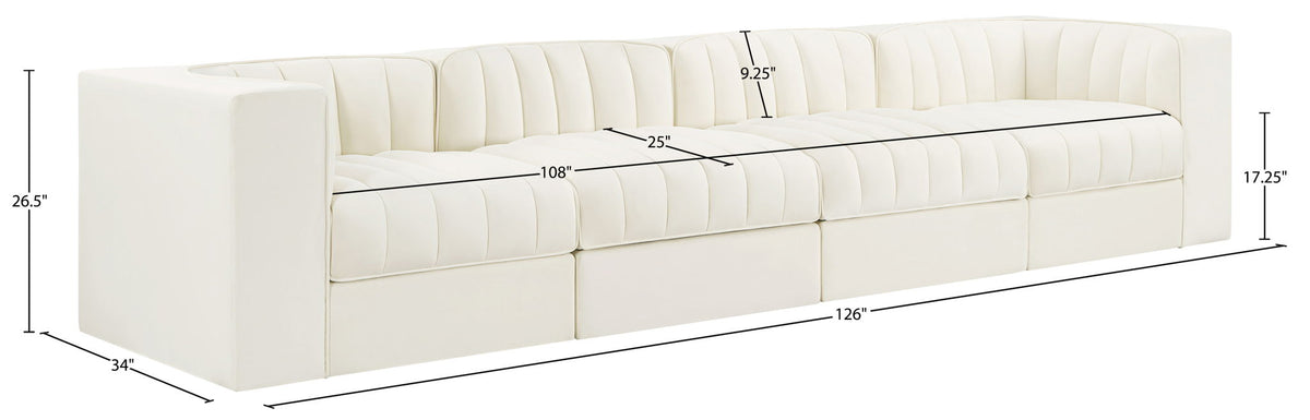 Rummi - Velvet Performance Fabric Upholstered 4 Piece Modular Sofa