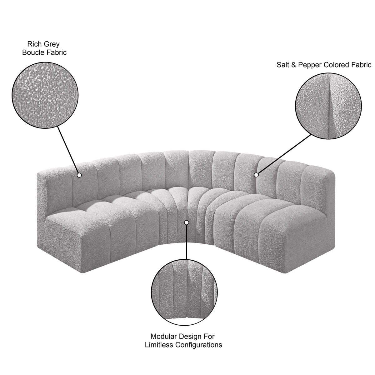 Arc - Boucle Fabric 4 Piece Corner Modular Sofa