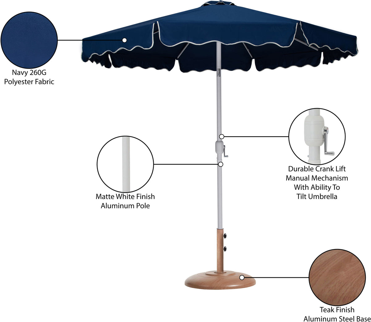 Amalfi - Patio Umbrella - Light Brown Base / White Pole
