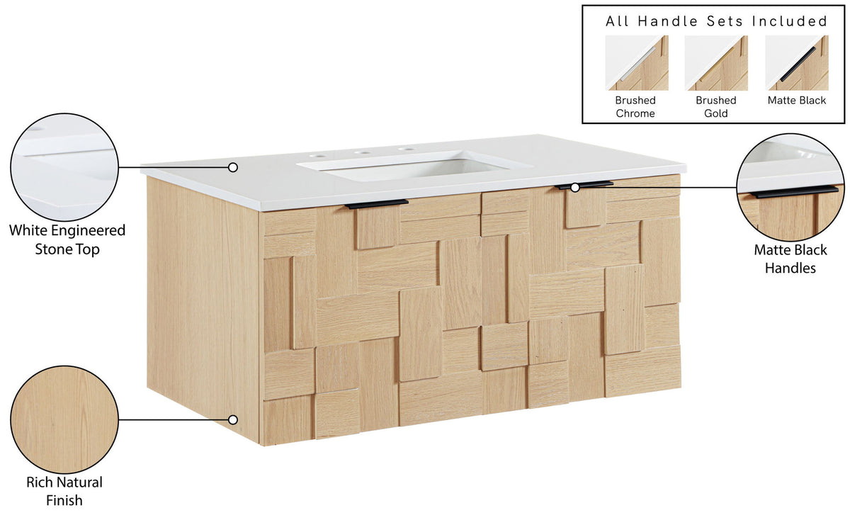 Leonardo - Engineered Stone And Solid Wood 24" Wall Mounted Bathroom Vanity