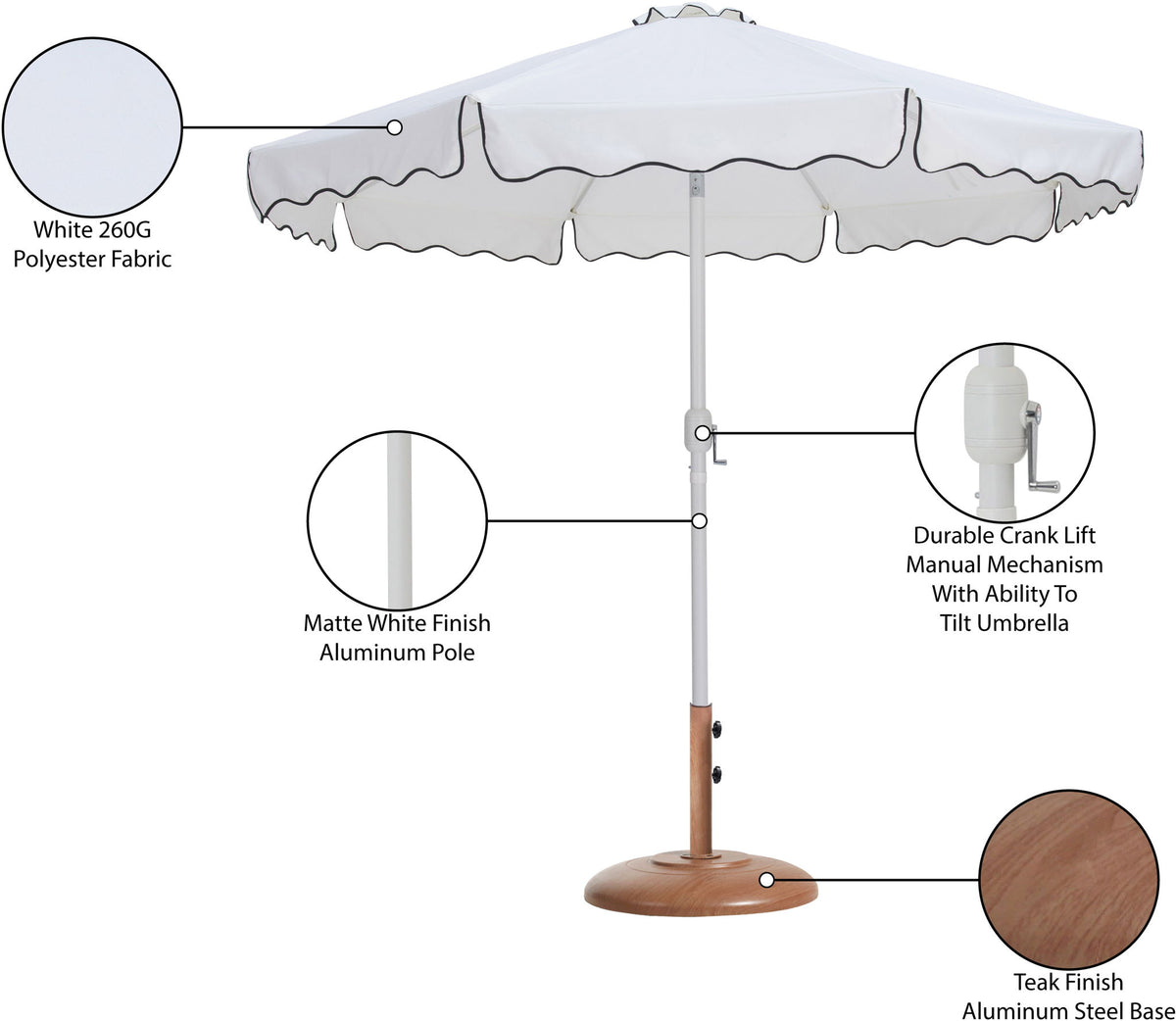 Amalfi - Patio Umbrella - Light Brown Base / White Pole