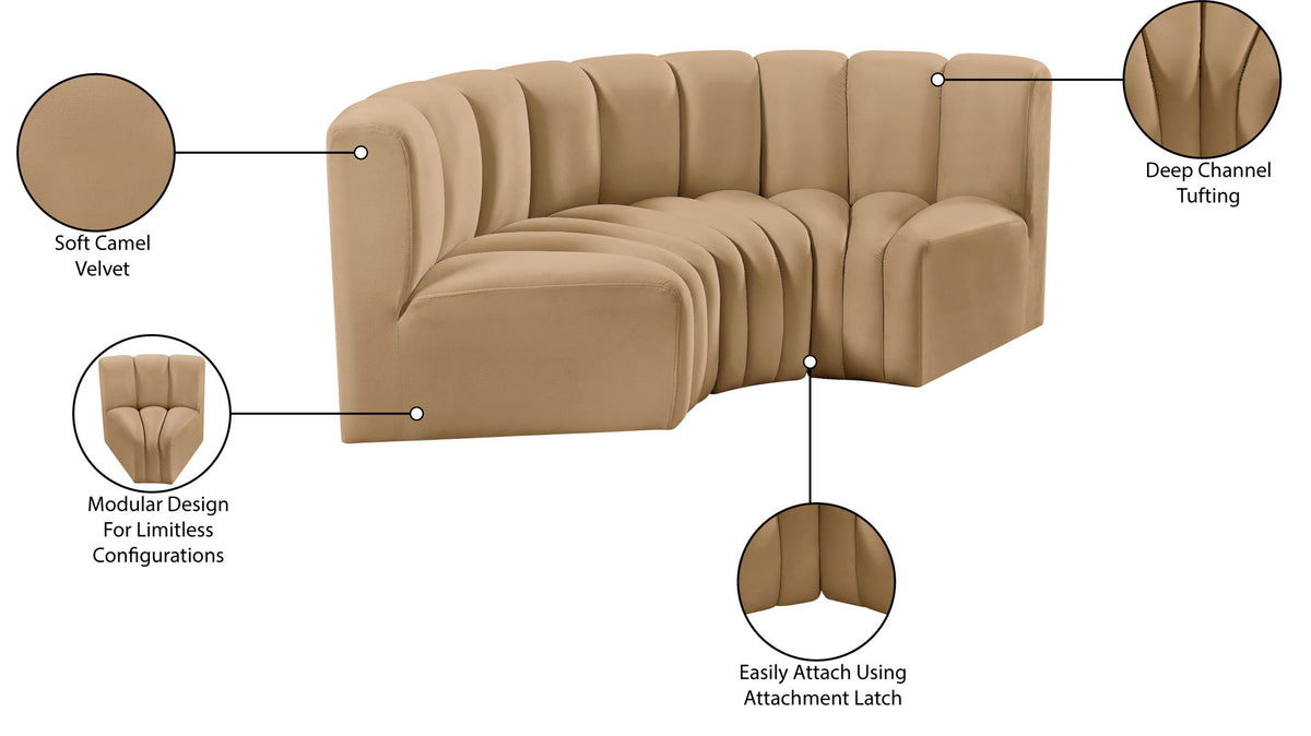 Arc - Velvet 3 Piece Modular U-Shaped Sofa