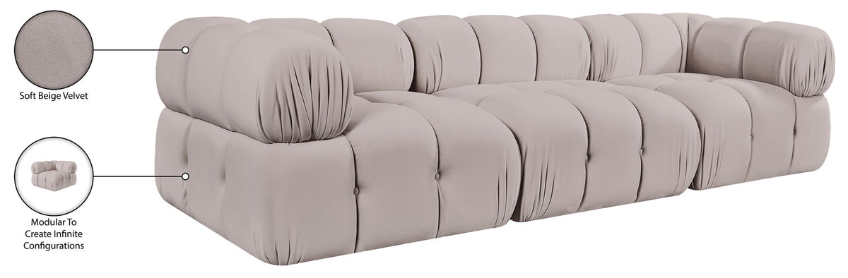 Orin - Velvet Performance Fabric Upholstered 3 Piece Modular Sofa