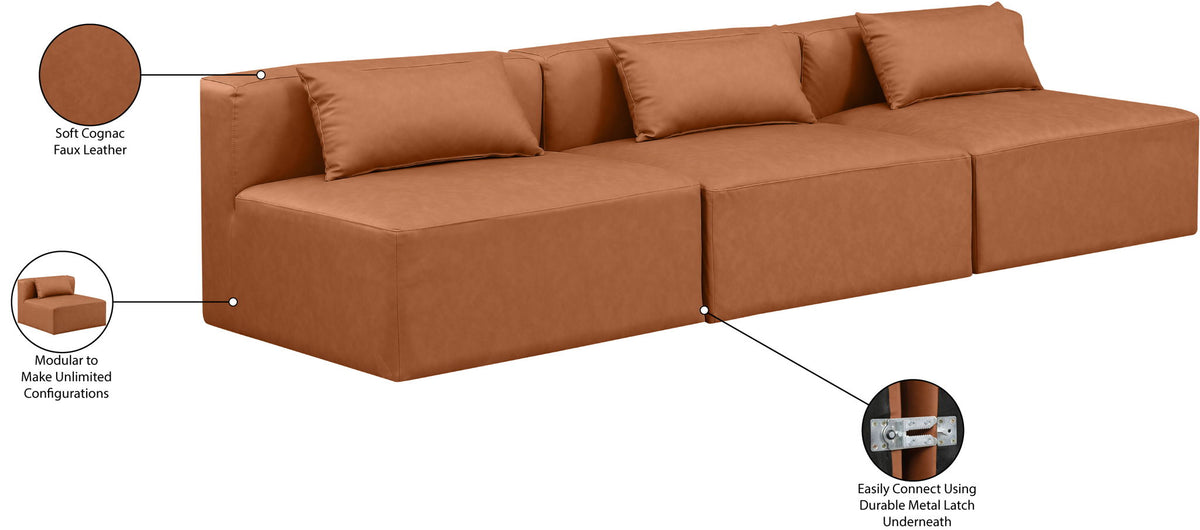 Cube - Modular 3 Piece Armless Sofa - Cognac