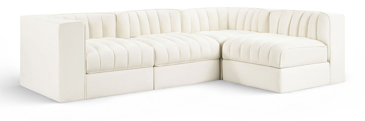 Rummi - Velvet Performance Fabric Upholstered 4 Piece Modular Sectional