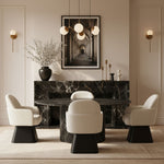 Marlowe - Linen Textured Fabric Upholstered Swivel Dining Arm Chair - Stained Black