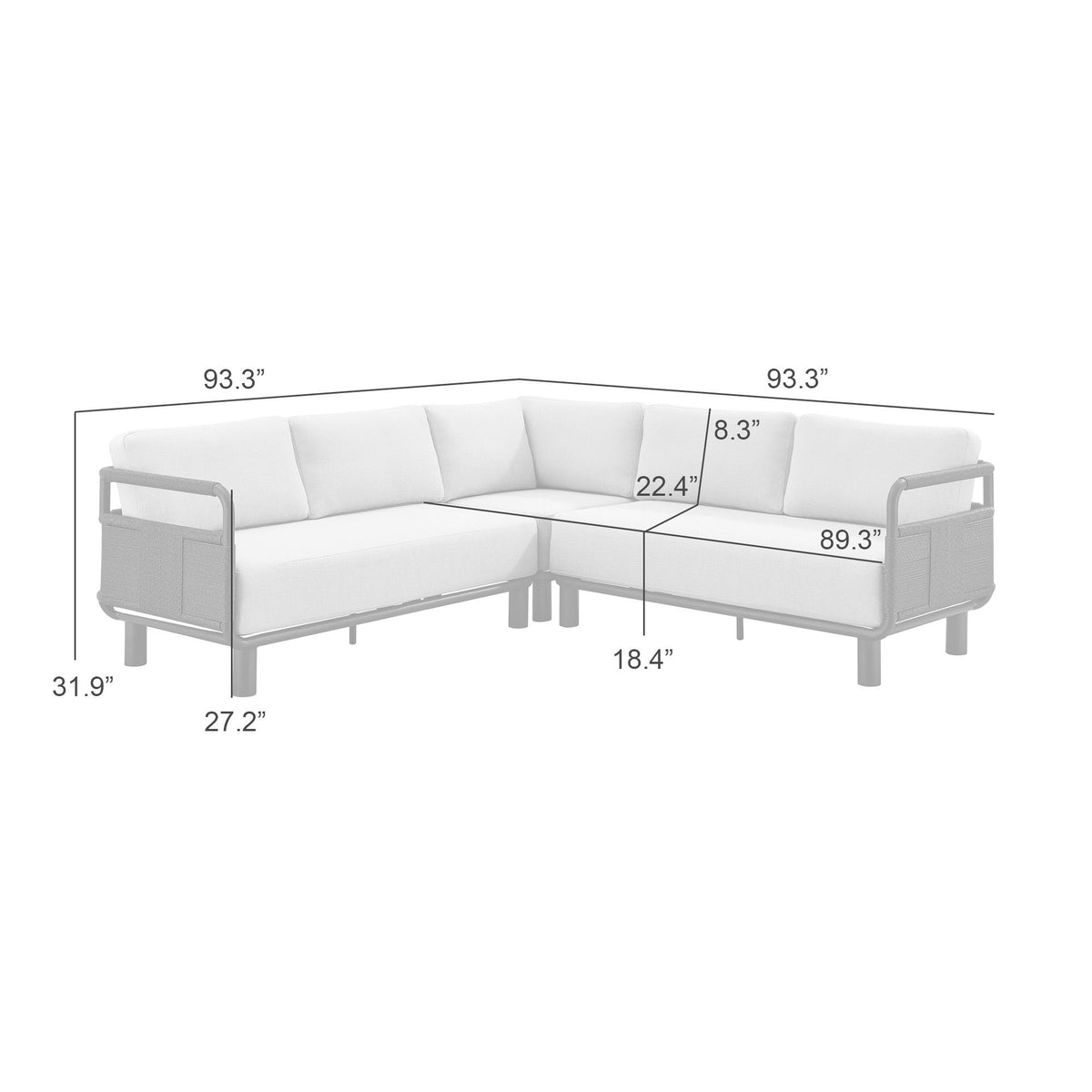 Brampton - 93" Metal Outdoor Sectional With Cushions - Gray / Off White