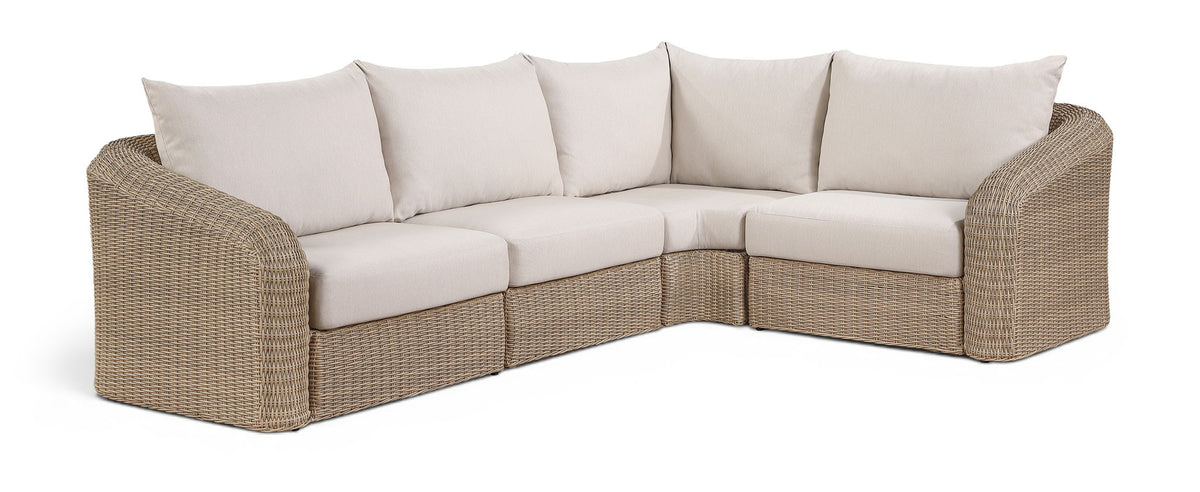 Seacrest - 123.25" Olefin Water Resistant Fabric And Wicker 4 Piece Outdoor Patio Modular Sectional