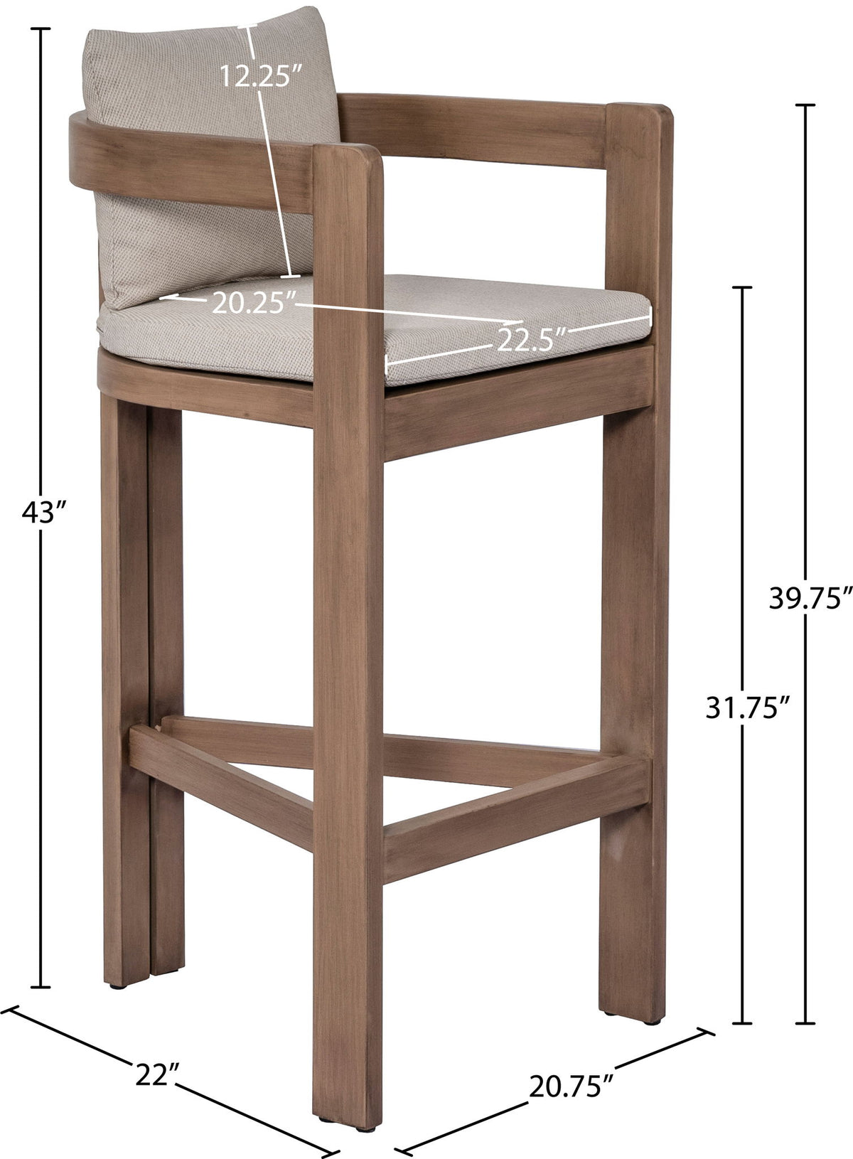 Newport - Water Resistant Fabric Upholstered Outdoor Patio Bar Stool