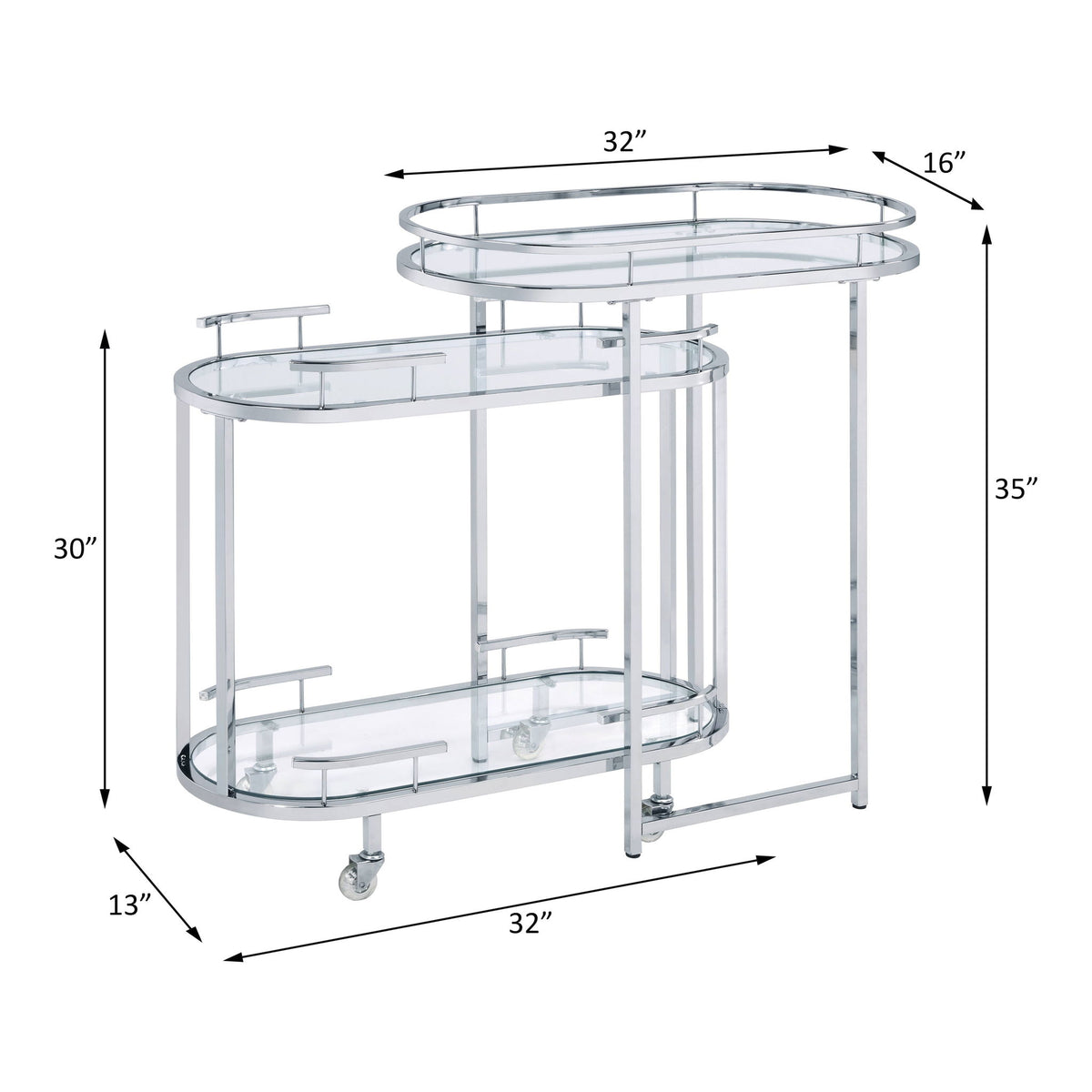 Piffo - Serving Cart Set - Clear Glass & Chrome