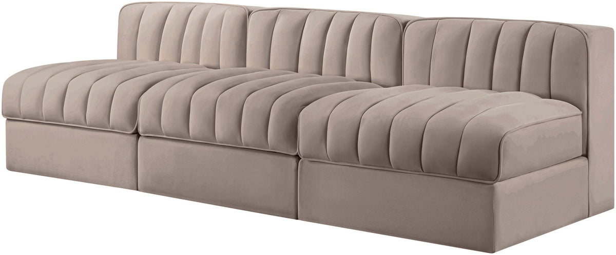 Rummi - Velvet Performance Fabric Upholstered 3 Piece Modular Armless Sofa