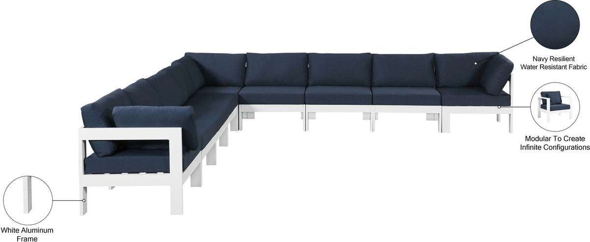 Nizuc - Outdoor Patio 9 Piece Modular Sectional With White Frame