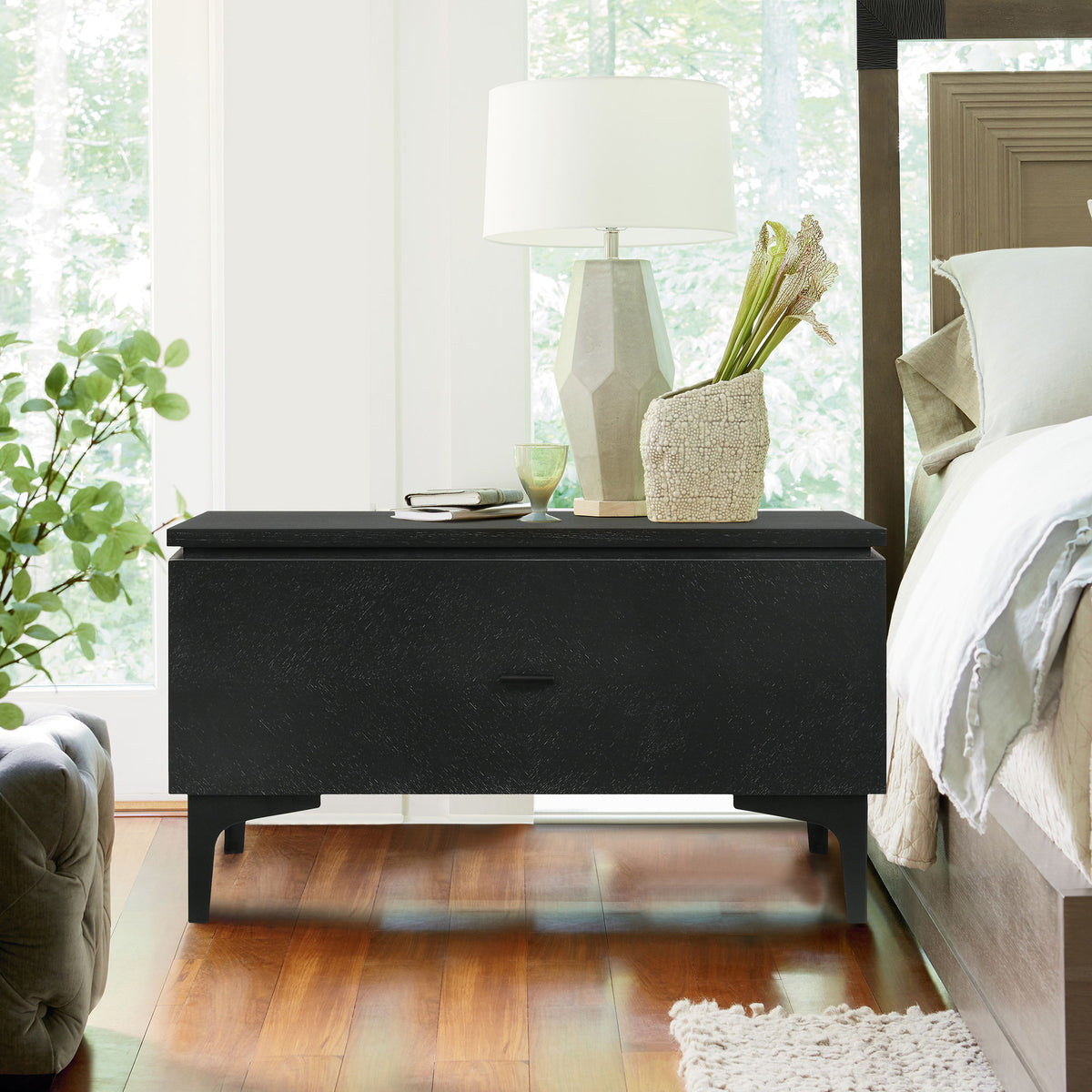 Legend - 1 Drawer Nightstand With Metal Legs - Black Glaze Ash
