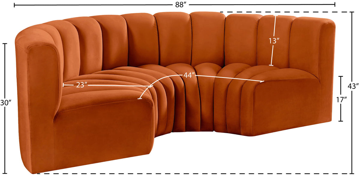 Arc - Velvet 4 Piece U-Shaped Modular Sofa