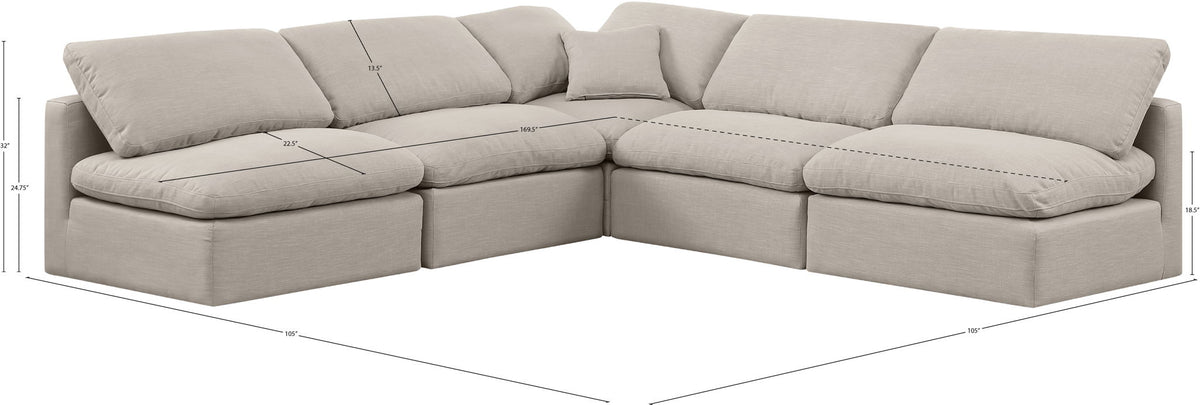 Indulge - Linen 5 Piece Modular Corner Armless Sectional