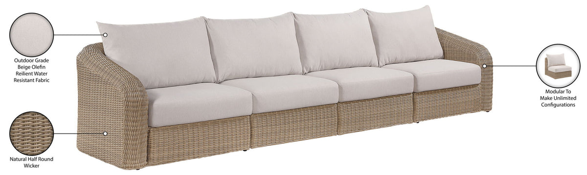 Seacrest - Olefin Water Resistant Fabric And Wicker 4 Piece Outdoor Patio Modular Sofa