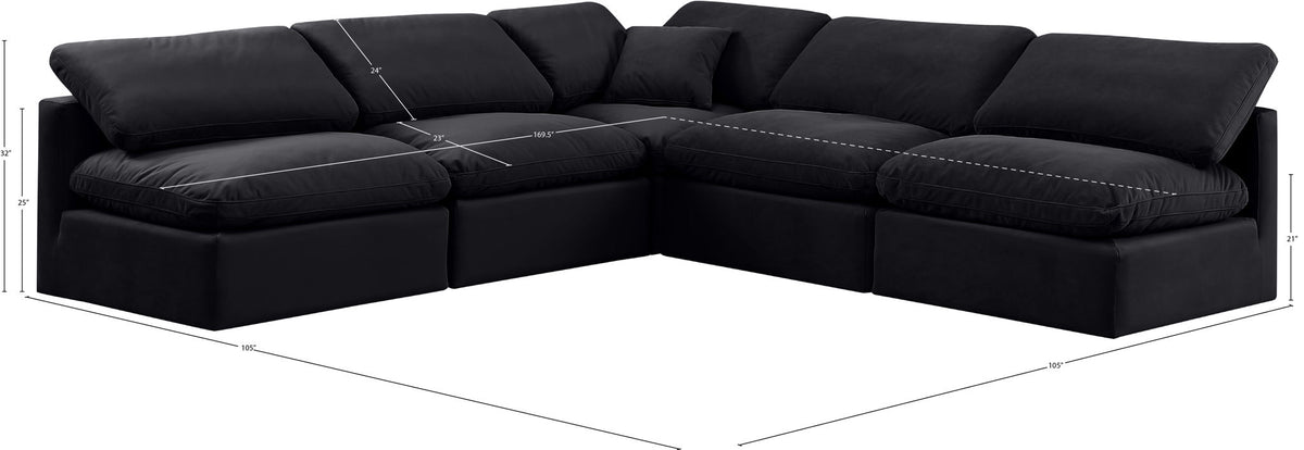 Indulge - Velvet 5 Piece Modular Corner Armless Sectional