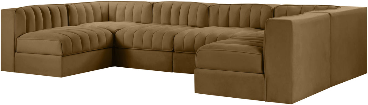 Rummi - Armless Velvet Performance Fabric Upholstered 6 Piece Modular Sectional