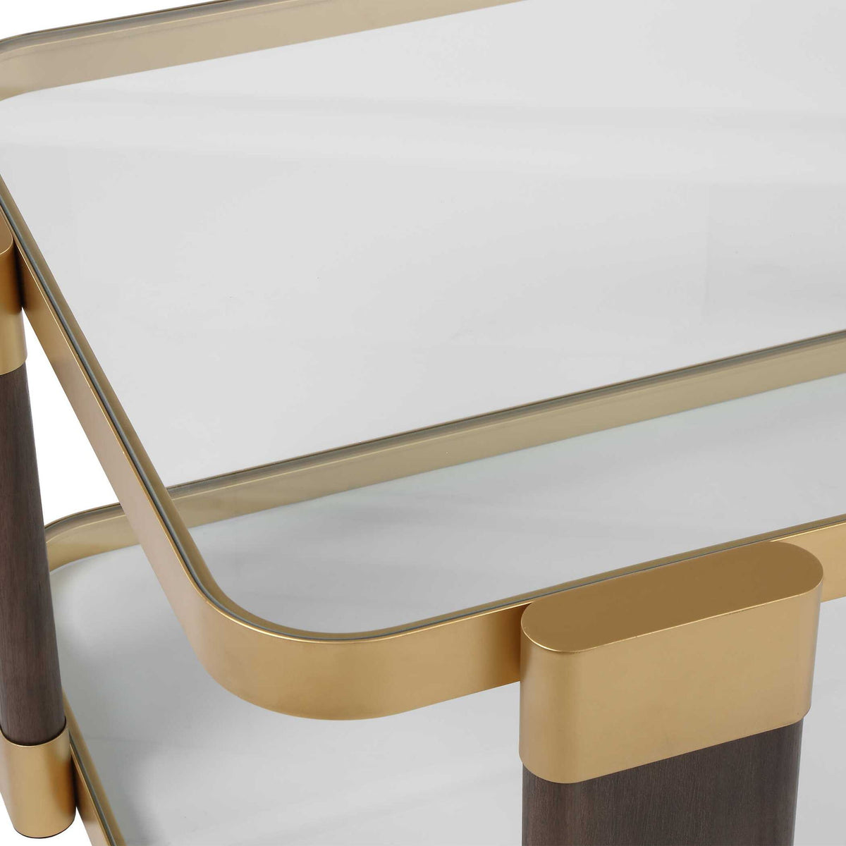 Ryles - Glass Coffee Table - Brass / Brown / Woodtone