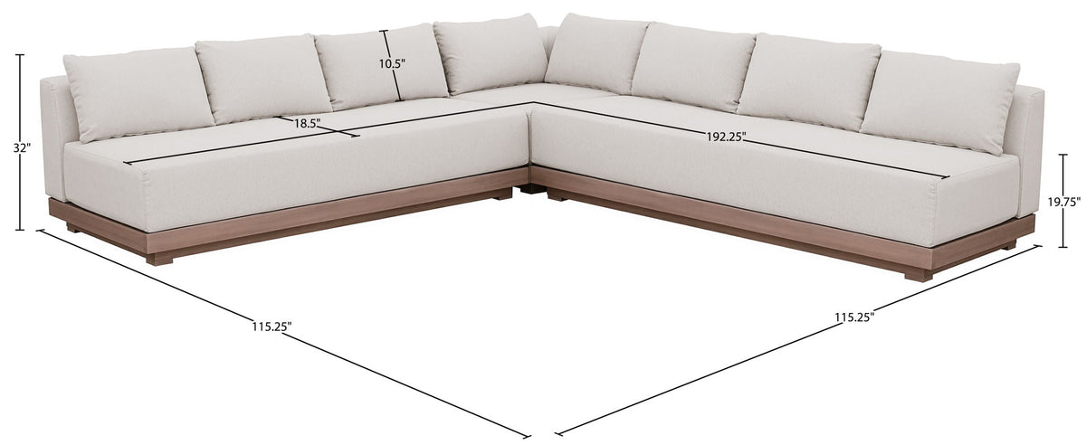 Solace - Olefin Performance Fabric 3 Piece Outdoor Patio Modular Sectional (2 Sofas & Corner Chair)