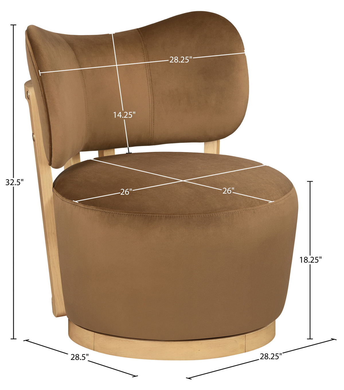 Elara - Velvet Upholstered Swivel Accent Chair - Saddle / Stained Natural