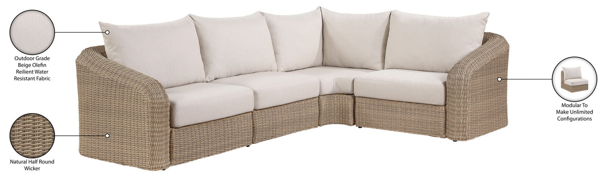 Seacrest - 123.25" Olefin Water Resistant Fabric And Wicker 4 Piece Outdoor Patio Modular Sectional