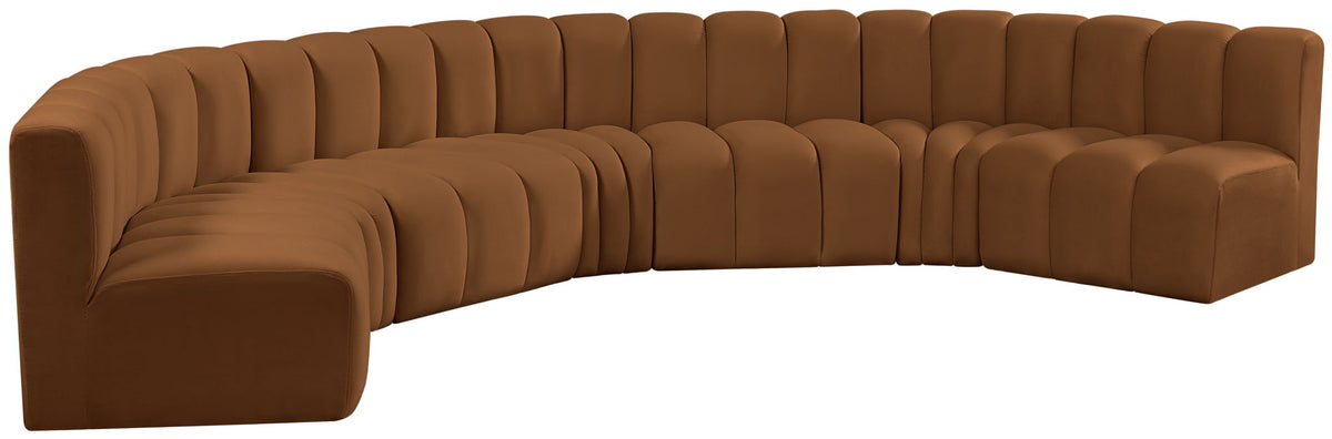 Arc - Velvet 7 Piece U-Shaped Modular Sofa - Saddle