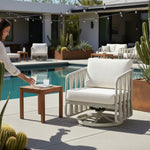 Breeze - Cream Metal Outdoor Swivel Lounge Chair With Cushions - Pearl
