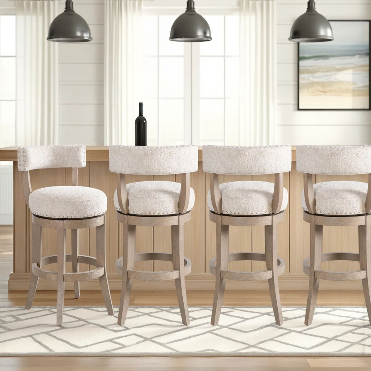 Mystic - Solid Wood Upholstered 30" Bar Height Swivel Barstool