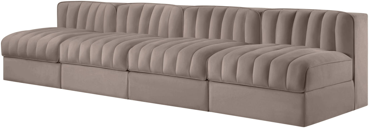 Rummi - Armless Velvet Performance Fabric Upholstered 4 Piece Modular Sofa