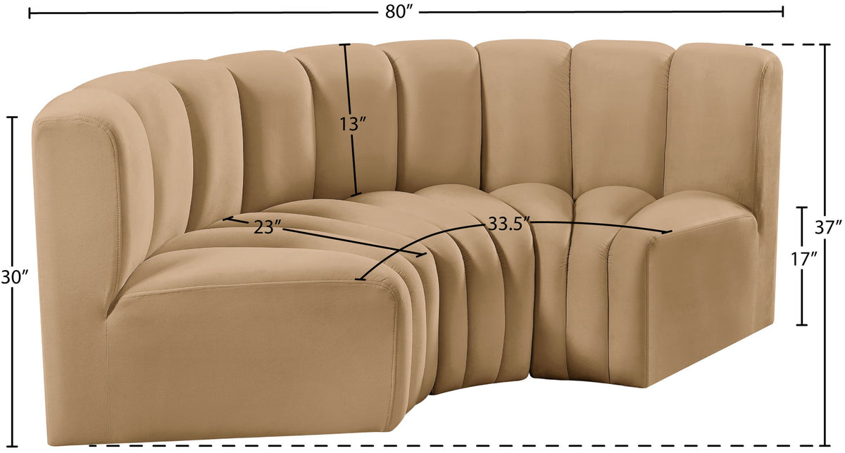 Arc - Velvet 3 Piece Modular U-Shaped Sofa