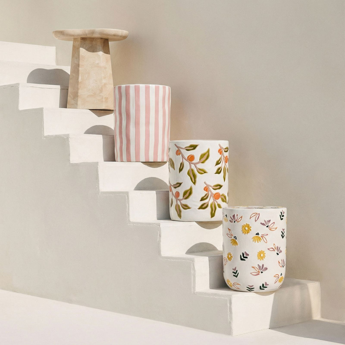 Zaya - Faux Marble Side Table - Rose
