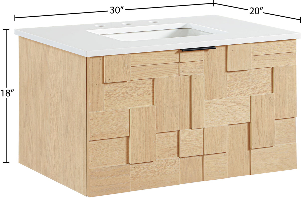 Leonardo - Engineered Stone And Solid Wood 24" Wall Mounted Bathroom Vanity