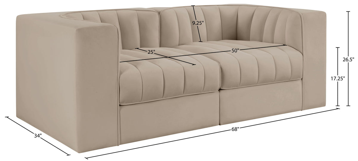 Rummi - Velvet Performance Fabric Upholstered 2 Piece Modular Loveseat