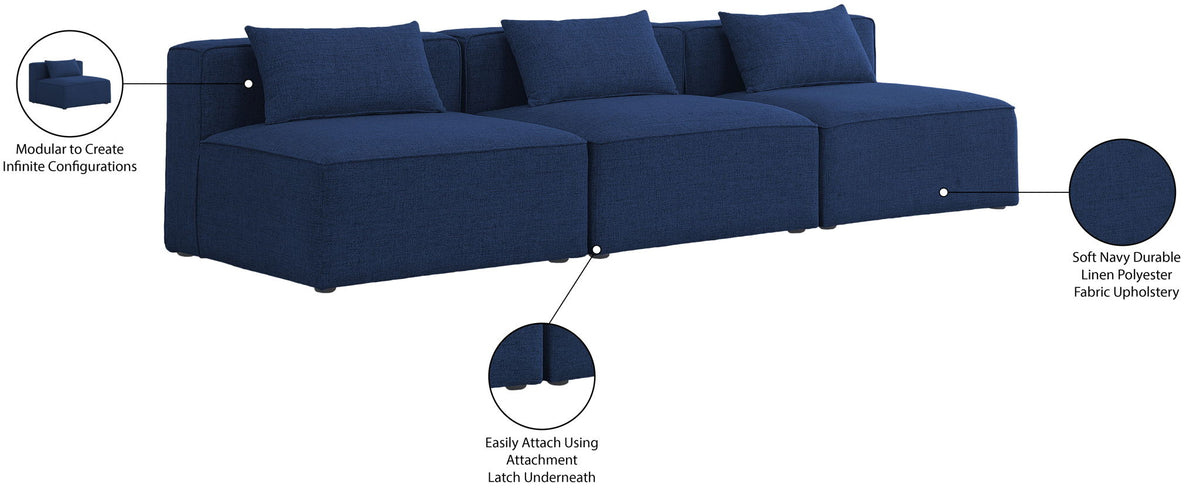 Cube - Linen Modular 3 Seat Armless Sofa