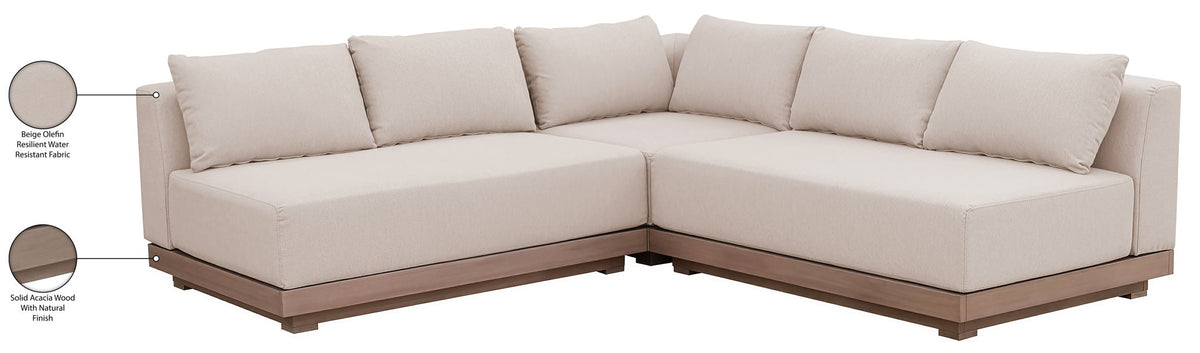 Solace - Olefin Performance Fabric 3 Piece Outdoor Patio Modular Sectional (2 Loveseats & Corner Chair)