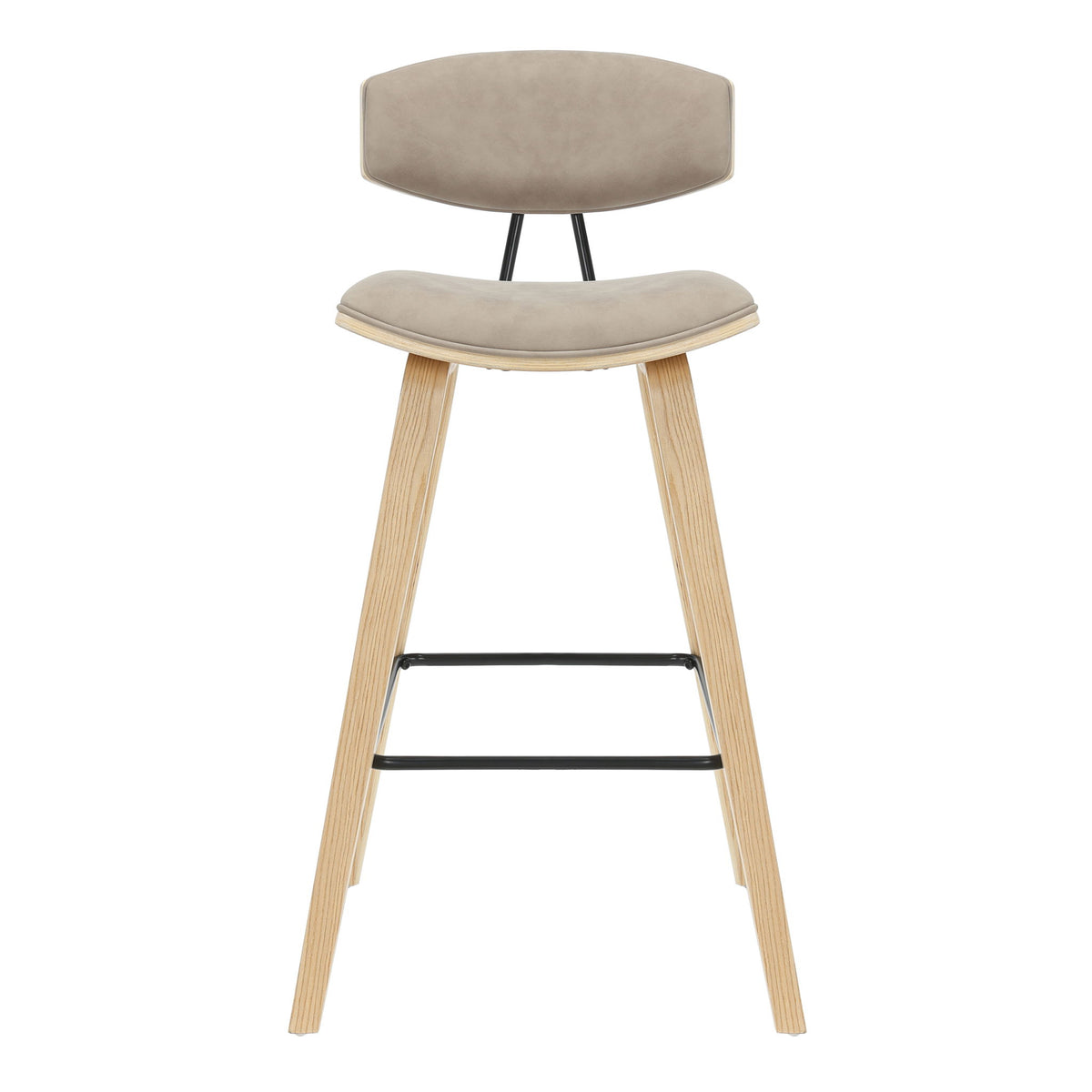 Fox - Bar Height Curved Back Wood Bar Stool With Faux Leather Seat