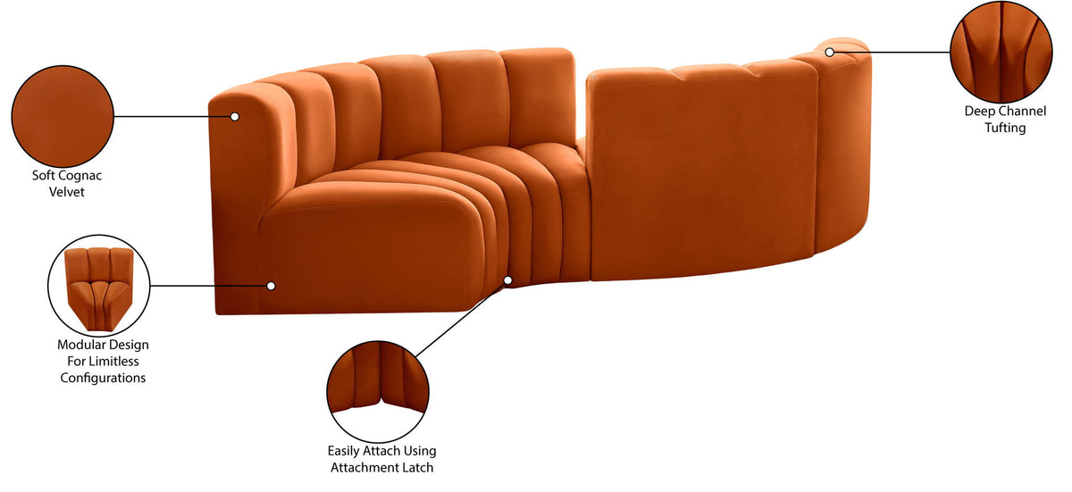 Arc - Velvet 4 Piece Curved Modular Sofa