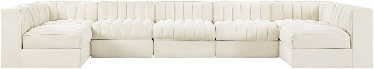 Rummi - Velvet Performance Fabric Upholstered 7 Piece Modular Sectional (With 2 Corner Chairs)