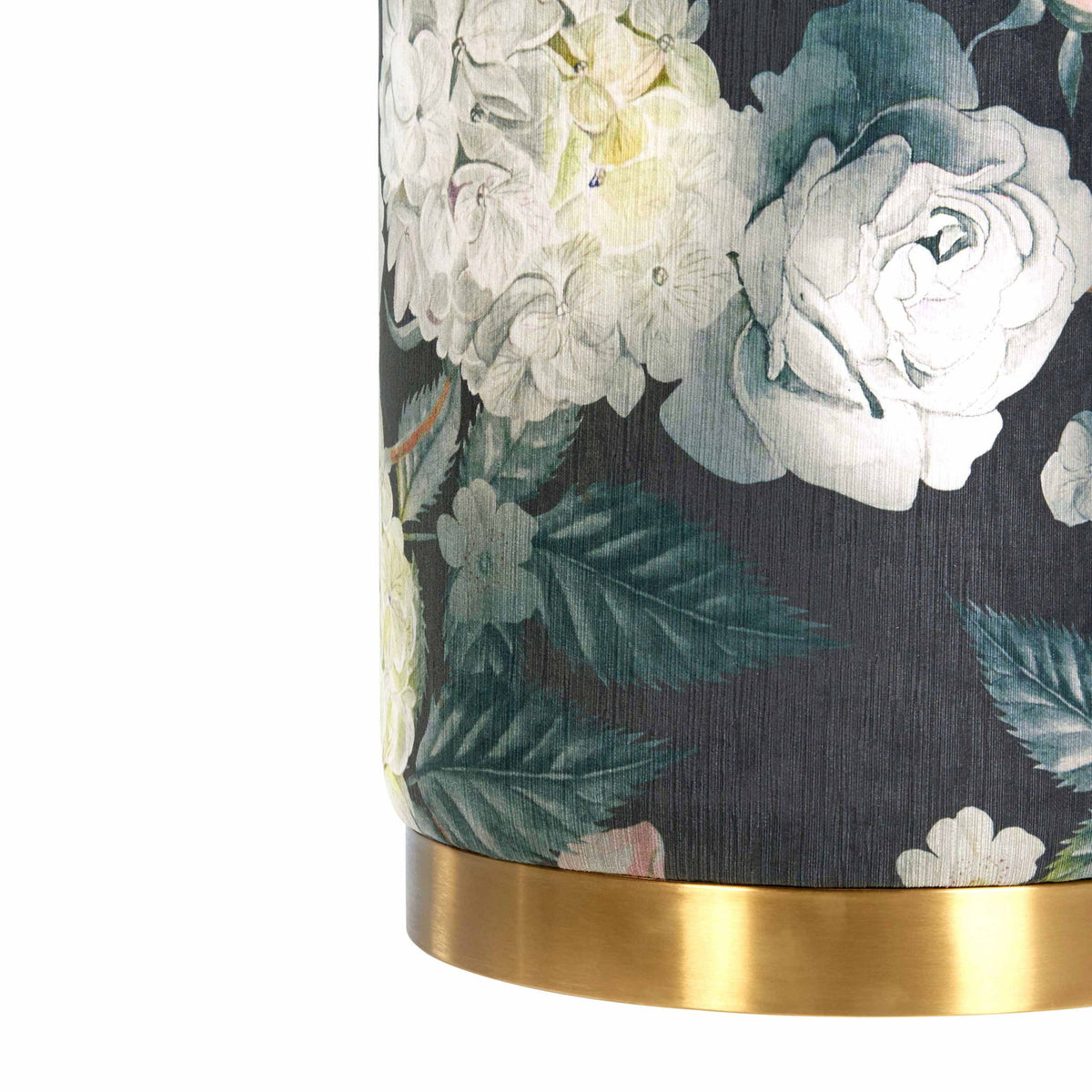Opal - Floral Velvet Ottoman With Gold Base - Dark Gray