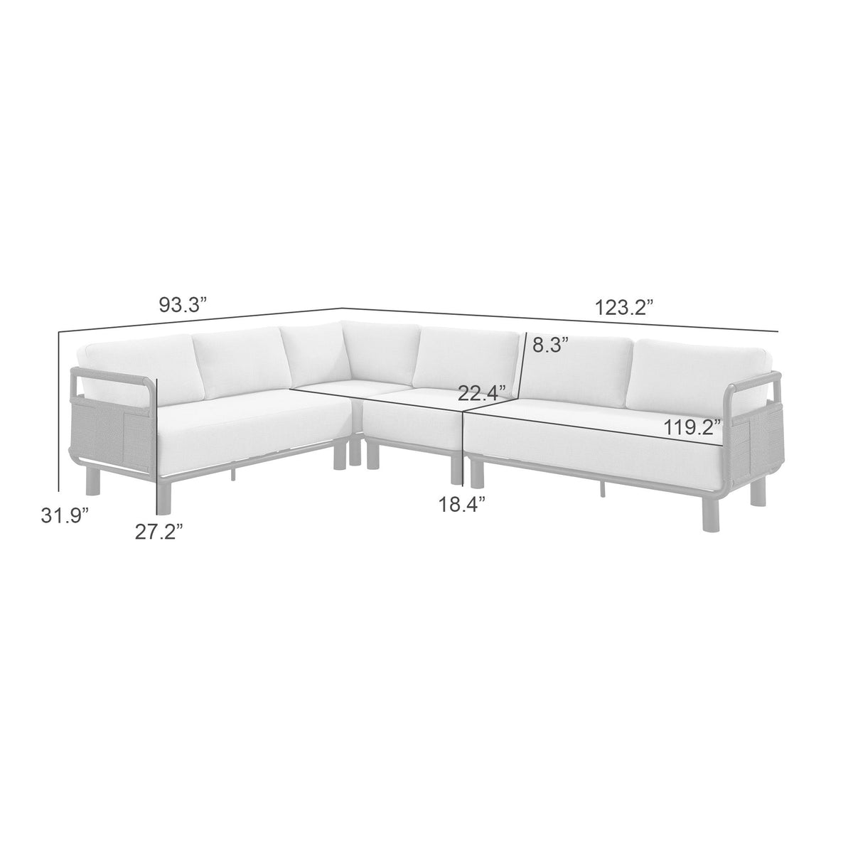 Brampton - Metal Outdoor Sectional With Cushions - Gray / Off White